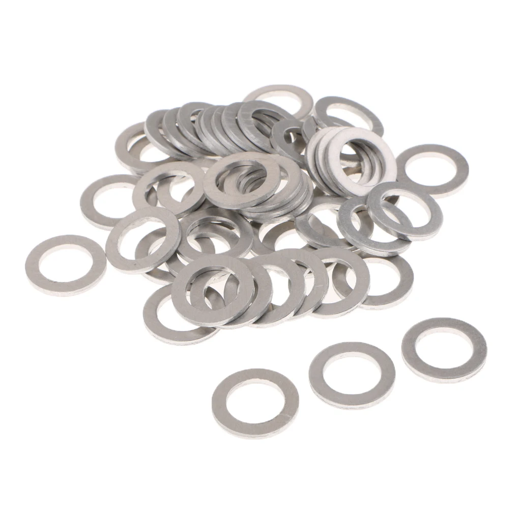 50pcs Metal Engine Oil Drain Plug Crush Washer Gasket Open Size: 14mm