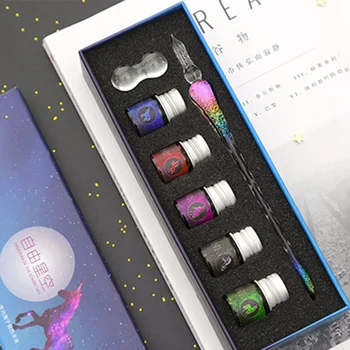 

Creative Starry Sky Glass Pen Gold Powder Ink Pen Glass Dip Pen For Writing Fountain Pen Set Gift Box Art Supplies
