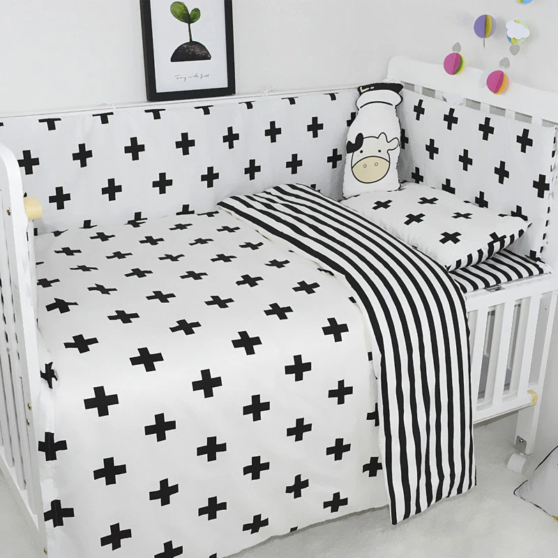 

7 Pcs Baby Bedding Set Children Cotton Soft Bed Sheet Pillowcase Infant Safety Crib Bumper Toddler Cartoon Bedding Cover Set