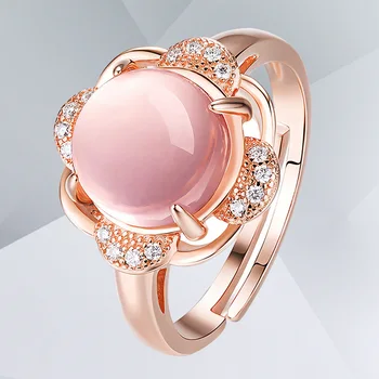 

1 Pcs Silver ring Nature Rose Quartz Classical Design Electrosilvering Rose Gold Ring for Daughter Lover Grils