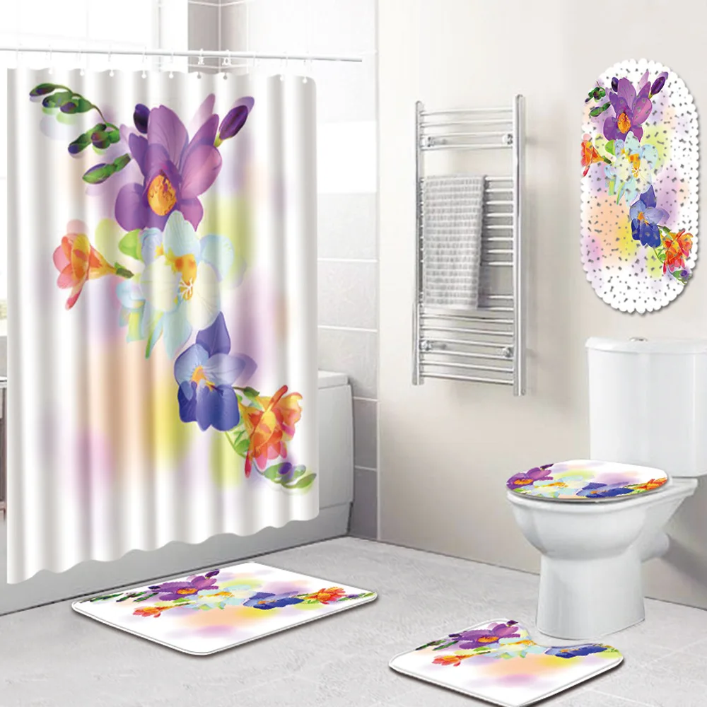 Цветочный водонепроницаемый Душ занавес 3D коврик для ванной Противоскользящий Коврик для ванны и туалета коврик набор для домашнего декора одеяло дверной коврик в спальню