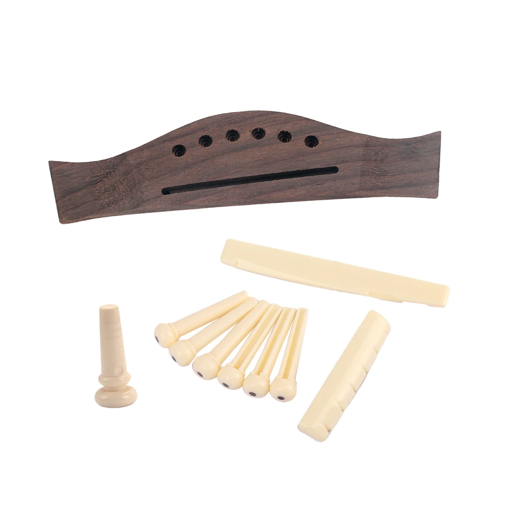 1 Set Acoustic Guitar Rosewood Bridge + Bone Bridge Pins Saddle Nut