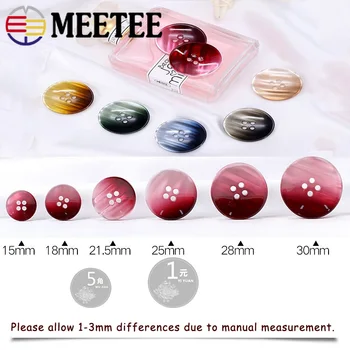 

Meetee 100pcs 15-30mm Gradient Color Pearl Resin Button Round 4-Holes Flatback Button DIY Coat Suit Cufflinks Decoration Buckles