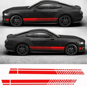 

2x Side Skirt Car Body Racing Stripe Sticker Graphic Decal Red For Ford Mustang