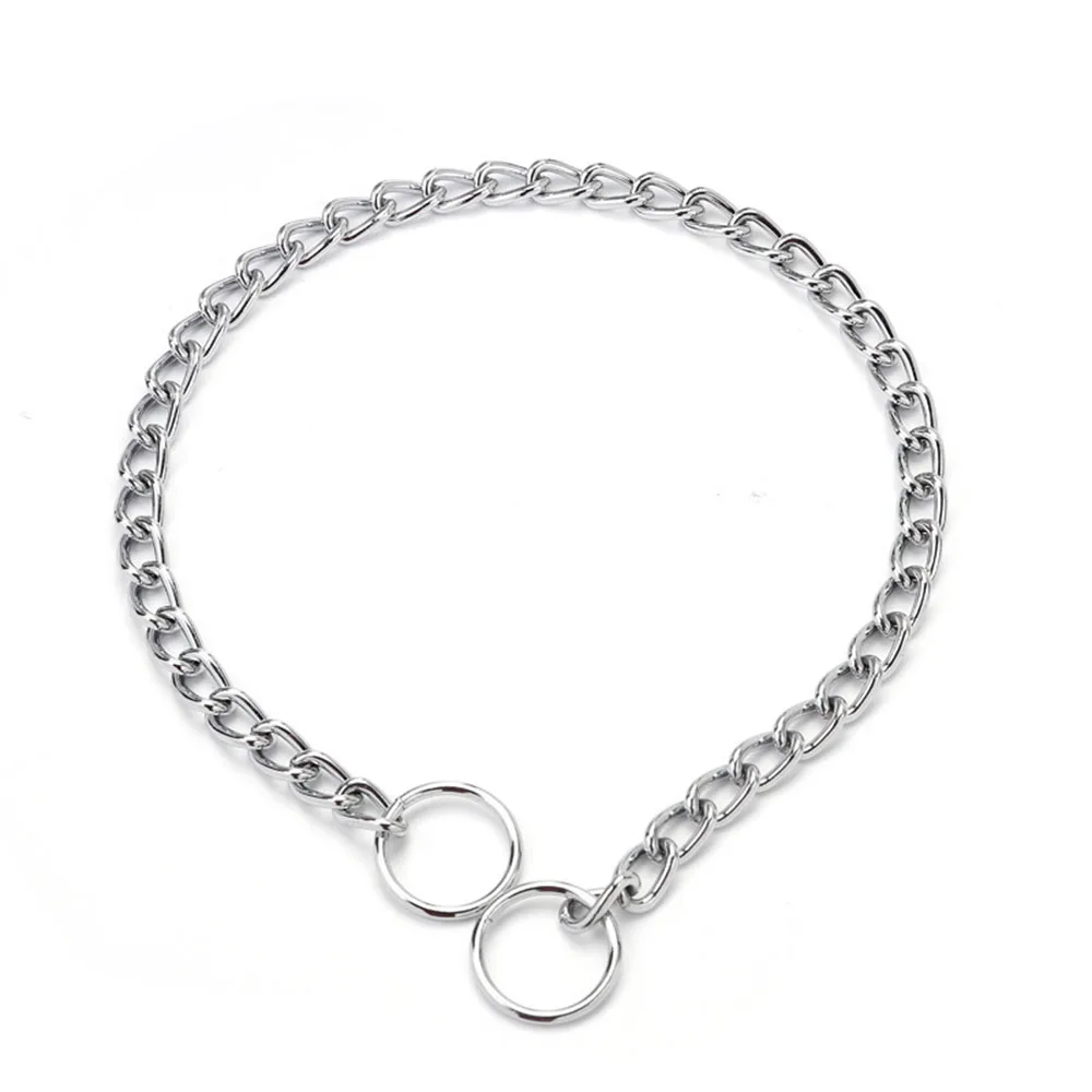 Dog Collar Dog Leash Chrome Stainless Iron P Chain Necklace Adjustable No Choke For Dogs