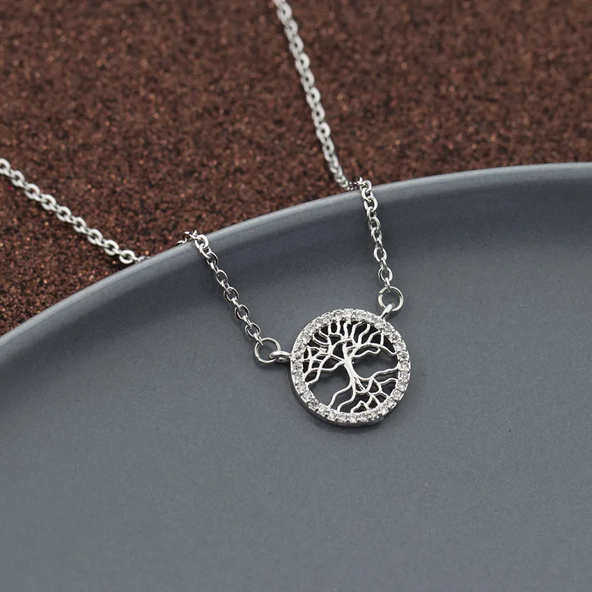 Семья Древо жизни кристалл круглый небольшой кулон Nemcklace Золото Серебро Iced Out Рождественская елка бижутерия с бисером колье подарки