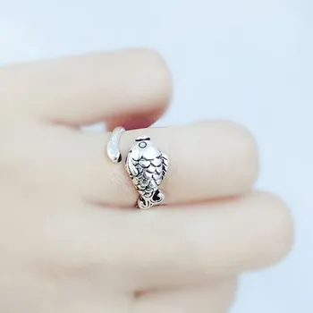 

Bijoux Fashion Real 925 Sterling Silver Fish Rings for Women Boho Adjustable Antique Rings Anillos