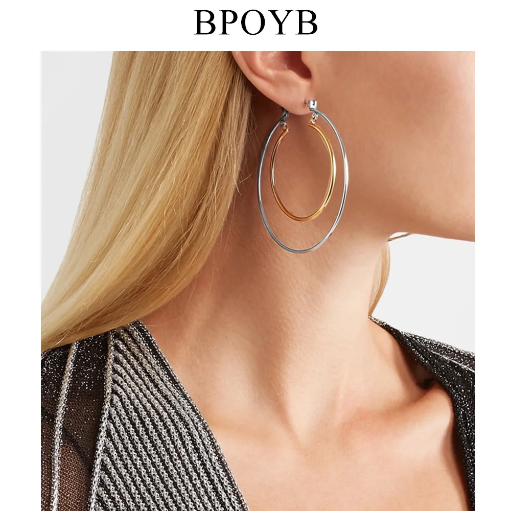BPOYB модные большие двойные круглые серьги кольца из тонкого золота 2 цвета