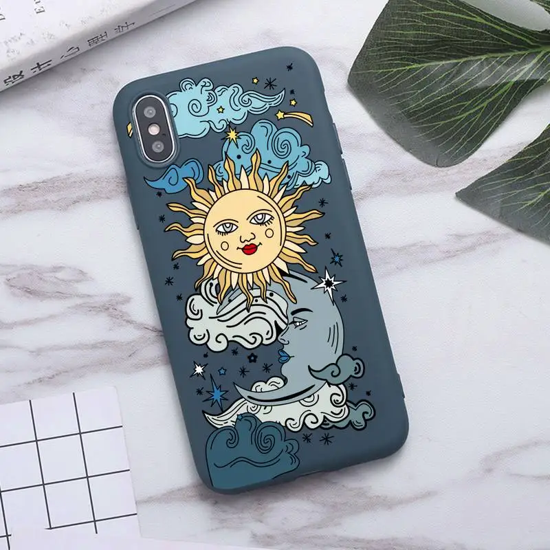 

Fashion Sun Moon Face Shockproof Phone Case For iPhone XS MAX 11 Pro X XR 7 8 6 Plus Candy Color blue Soft Silicone Cover