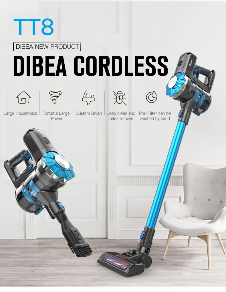 Freely rotating handheld vacuum cleaner Dibea TT8 silent long power