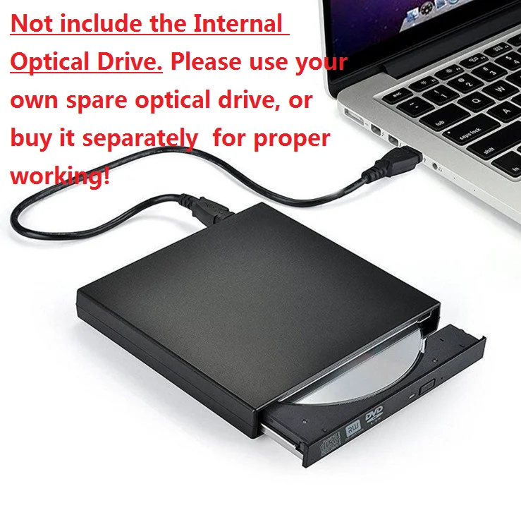 노트북 CD/DVD 광학 드라이브용 휴대용 외부 USB 2.0 인클로저 케이스 브래킷 홀더 12.7mm SATA 트레이 로드 DVD ODD