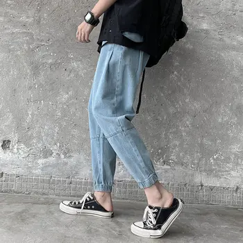 

2020 New Autumn Korean Version Of Solid Color Men's Loose And Wild Beam Jeans Hip Hop Streetwear M-5XL