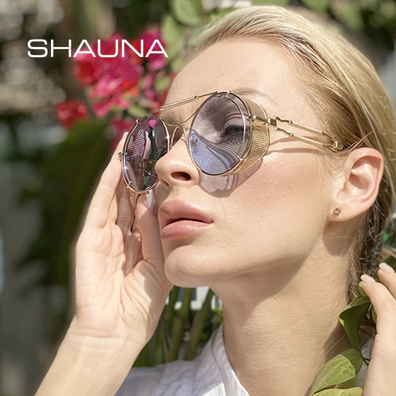 Винтажные очки SHAUNA металлические весенние круглые солнцезащитные в стиле