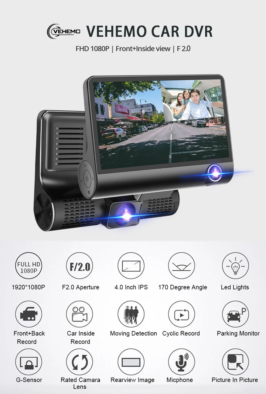 1080P Автомобильный видеорегистратор, gps wifi камера заднего вида, детектор движения, Автомобильный видеорегистратор, многофункциональный g-сенсор, ips камера, авто adas