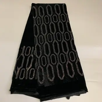 

Latest Black African Velvet Lace Fabric High Quality Lace Fabric With Stones French Velvet Lace Fabric for Nigeria Party Dress