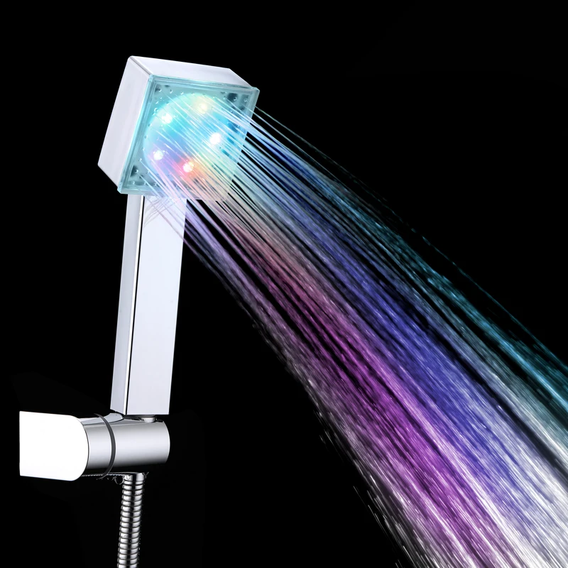 LED Square Rainfall Shower Head 7 Color Changing Shower Head No Battery