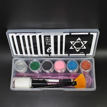 

Temporary Glitter Tattoo Kit Princess 24 Stencils 24 Glitters Glue Brush Flash Tattoos Temporary Tattoo Sticker Tinta