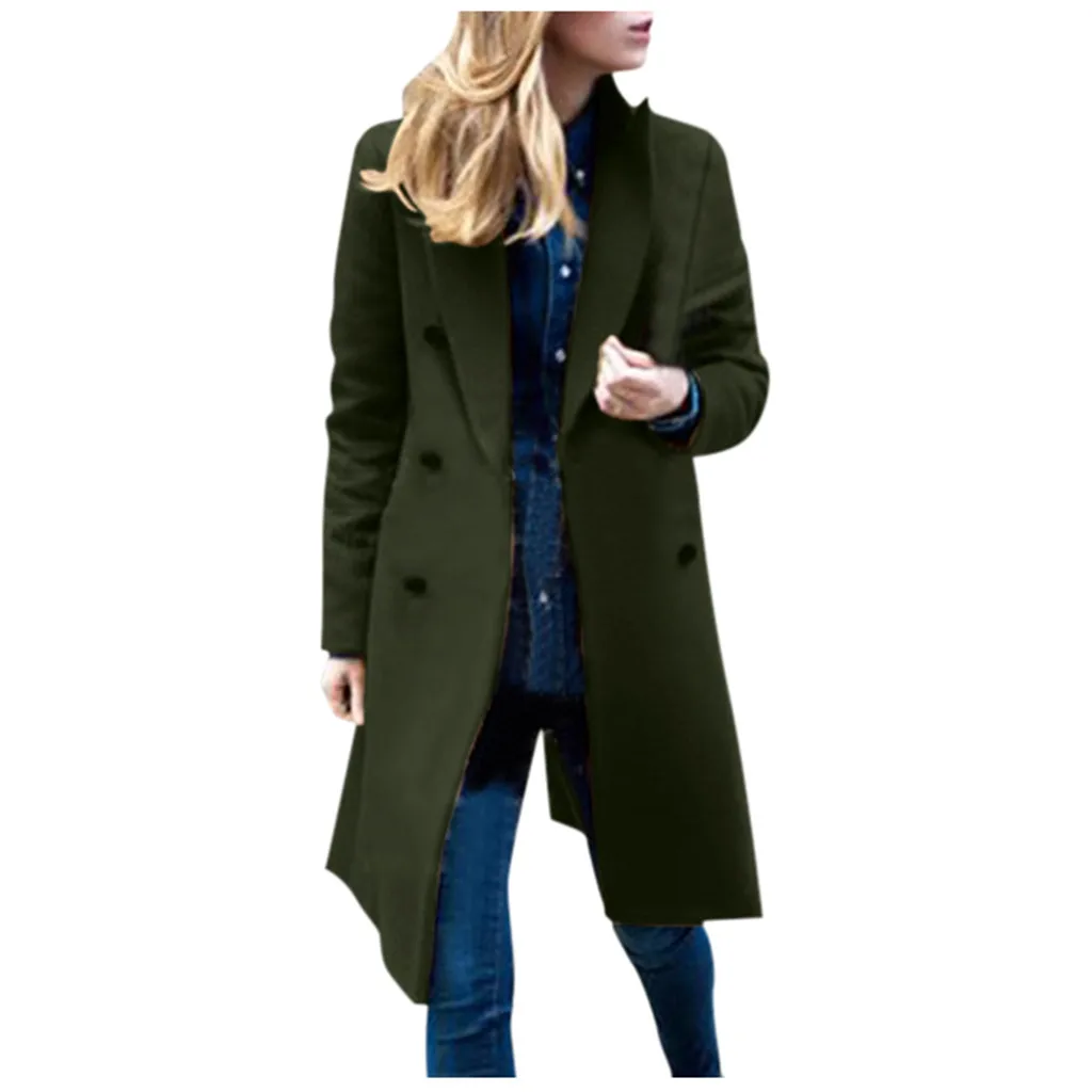 Winter Women Lapel Woollen Blends Coat Solid Trench Jacket Oversize Long Overcoat Turn-Down Collar Outwear Jacket Plus Size Coat