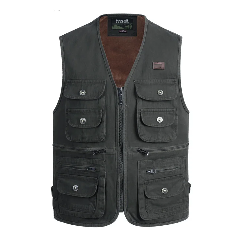 

Fleece Winter Vest Mens Multi Pockets Spring Autumn Waistcoat Photographer Fishing Casual Warm Sleeveless Jacket Plus Size 4XL