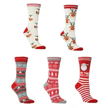 Xmas Red Floral Pattern Design Cartoon Jacquard Cotton Unisex Crew Christmas Socks