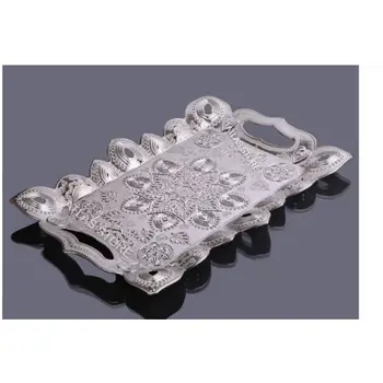 

Turkish Tea Six Persons Tea Cup Tray Rectangular Silver Patterned Tray Storage Plate Fruit Plate Great Service Decoration