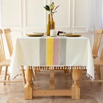 

Simple Style Stripped Design Lace Cotton Linen Dustproof Table cloth Wedding Banquet TV Cabinet Cover Cloth Home Deco
