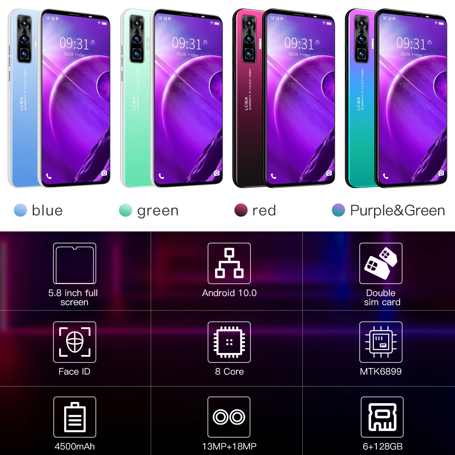 6 + 128g Venda Quente Telefone Celular 5.8 Polegada Tela Cheia Smartphone 13mp 18mp 4500mah Grande Bateria Dupla Sim P48pro 14 18mp 4500mah grande bateria dupla sim