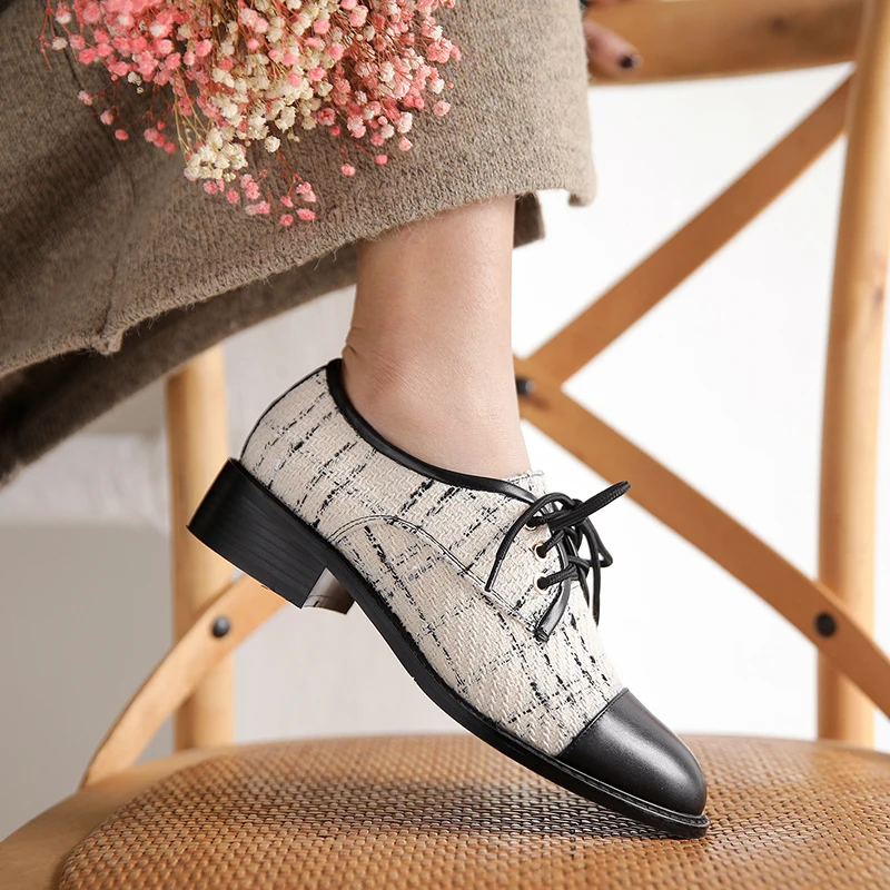 

INS hot women Pumps Genuine Leather shoes 22-25cm length Neutral wind womens shoes Leather new college style Brock shoes