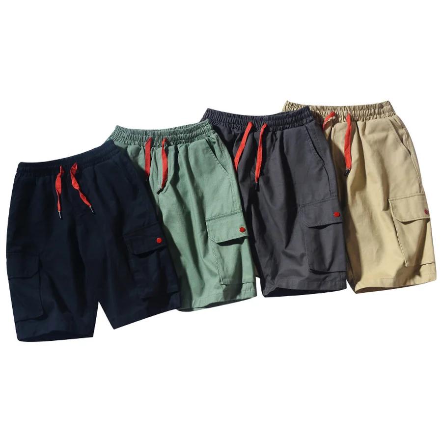 Однотонные повседневные мужские шорты до колена с эластичной резинкой на талии в стиле Харадзюку, хип-хоп, летние лоскутные шорты-карго, уличная одежда в стиле хип-хоп CC50DK28