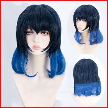 

Hashibira Inosuke Cosplay wig Short hair M bangs Mixed silk black blue gradient dark blue High quality high temperature fiber