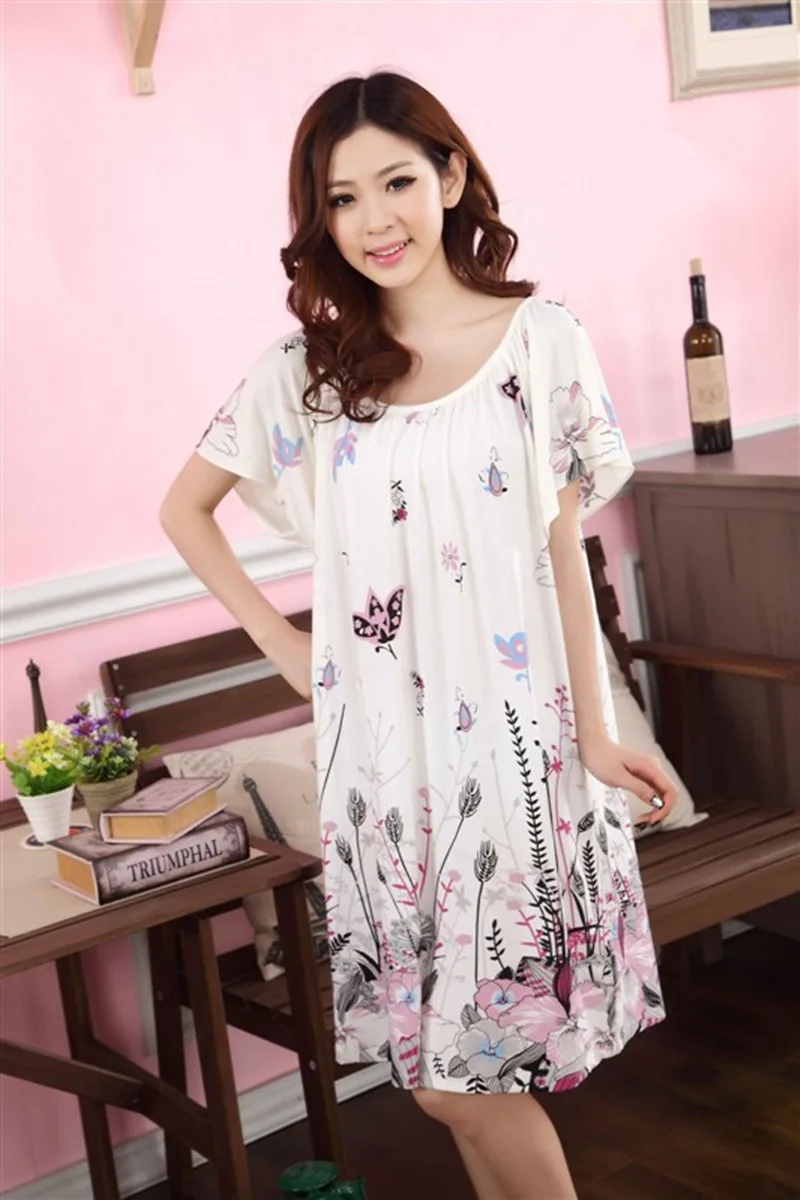 Summer Women's Modal City Special Offer Plus-sized Pajamas Short Sleeve Women's Fat Mm Nightgown Dress
