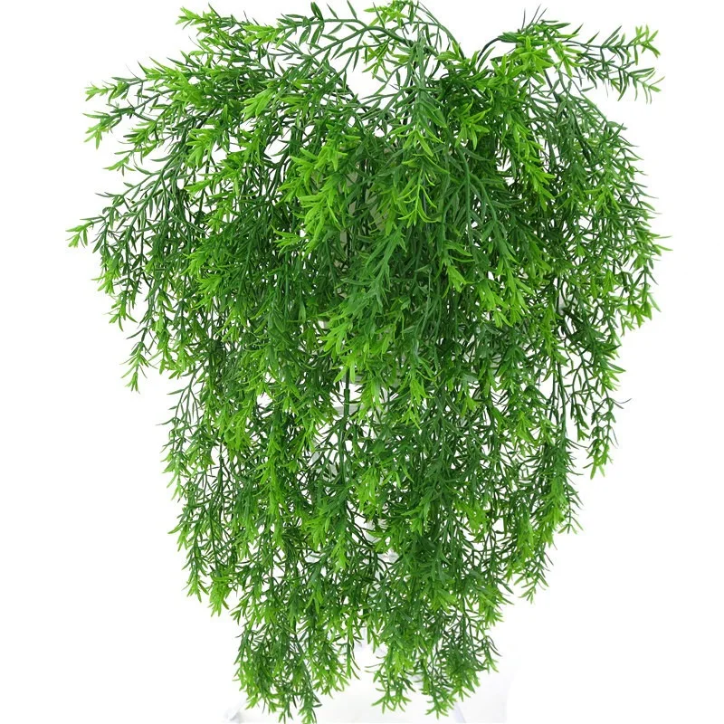 2 Piece 5 Forks Artificial Plastic Persian Fern Tree Leaves Simulation Green Plant Fake Leaves Rattan Home Garden Wall Decoratio