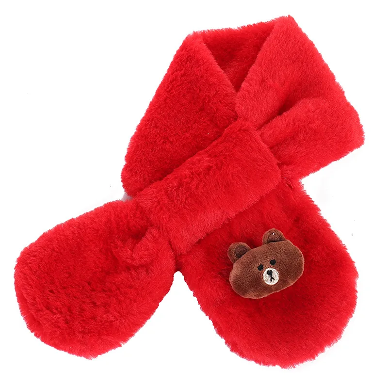 Bear Red Зимний теплый шарф для девочек шерстяной шарф с искусственным кроликом шаль для мальчиков шарфы Одежда с воротником аксессуары - Цвет: Bear Red