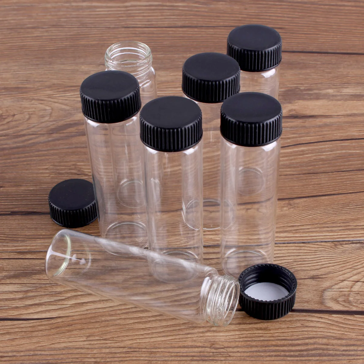 5pcs 50ml 30*100mm Glass Jars with Black Plastic Caps Glass bottle Spice Jars Potion bottles Glass Vials For DIY Craft 3