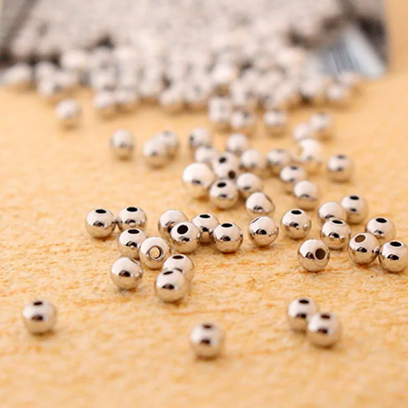 Real Pure Solid 925 Sterling Silver Beads Spacers 18K Rose Gold Round Smooth Loose Bead DIY Jewelry Findings Accessories