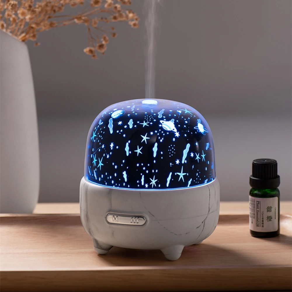 

DC 5V USB Aromatherapy Air Humidifier Ultrasonic Cool Aroma Essential Oil Diffuser Starry Sky Projection Lamp Mist Maker Fogger