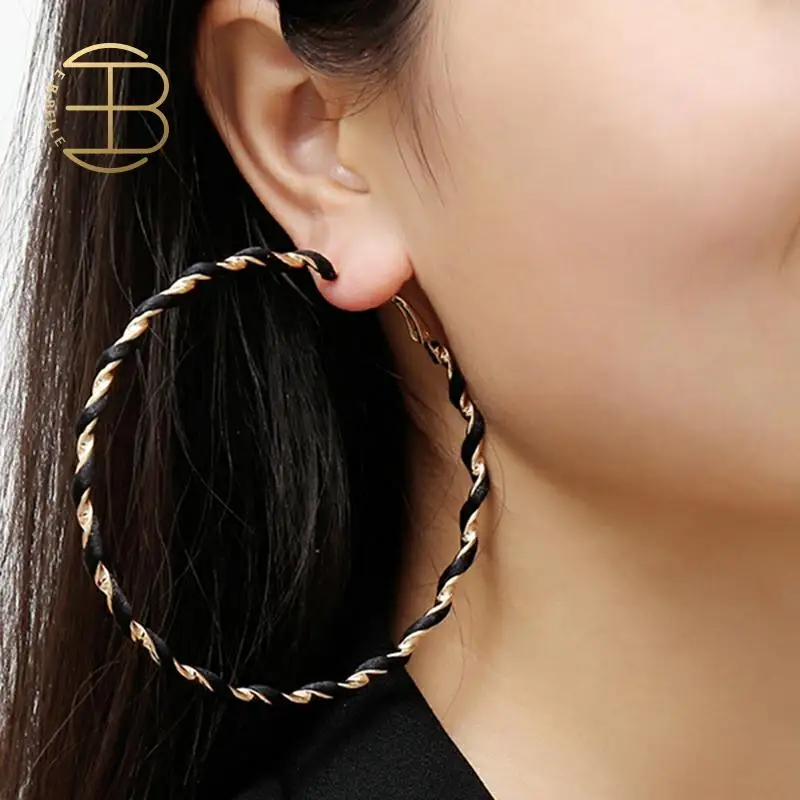 Женские сережки обручи Hyperbole витые спиральные золотистые/Серебристые крупные