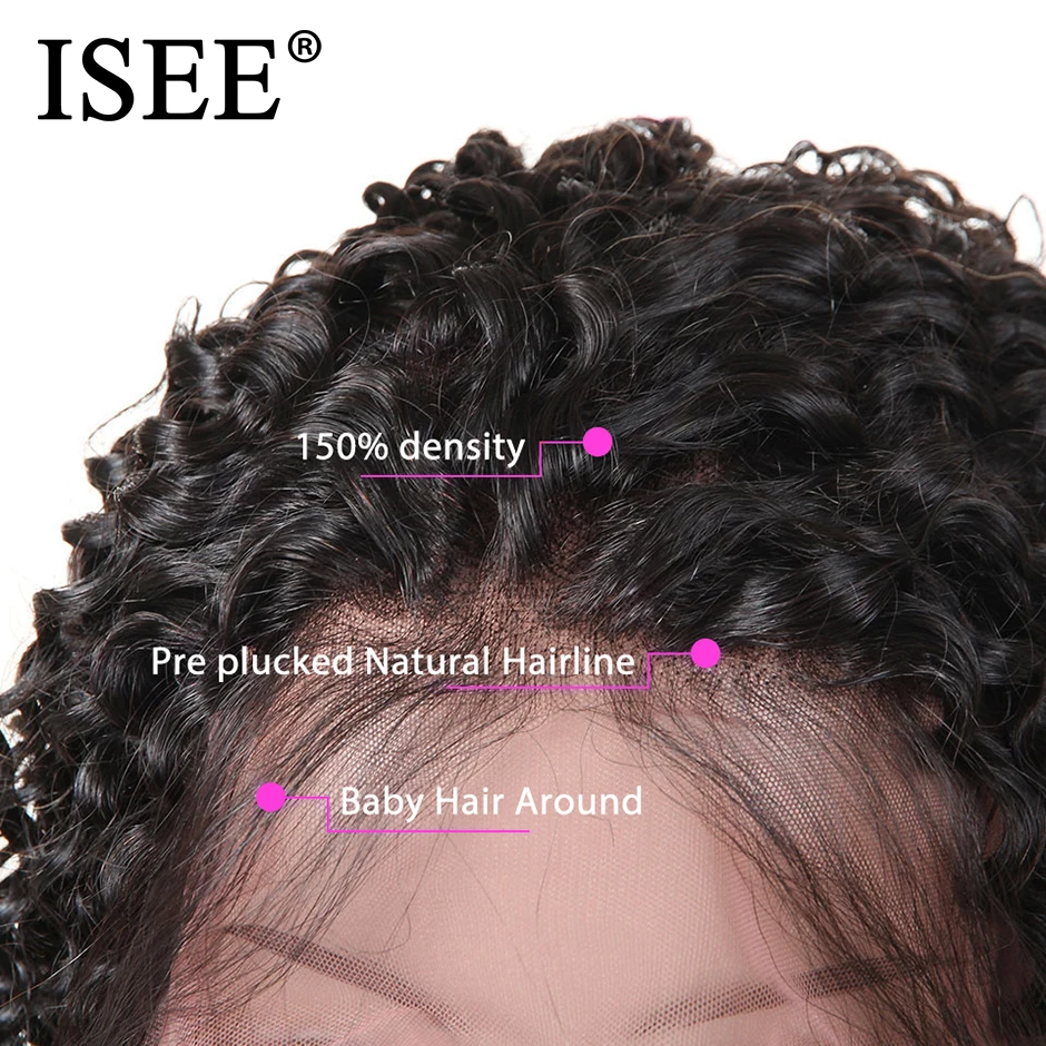 Comprar Pelucas de pelo humano corto rizado mongol para mujeres negras pelucas de cabello humano con encaje frontal ISEE pelucas de cabello Remy 150% Bob pelucas delanteras de encaje