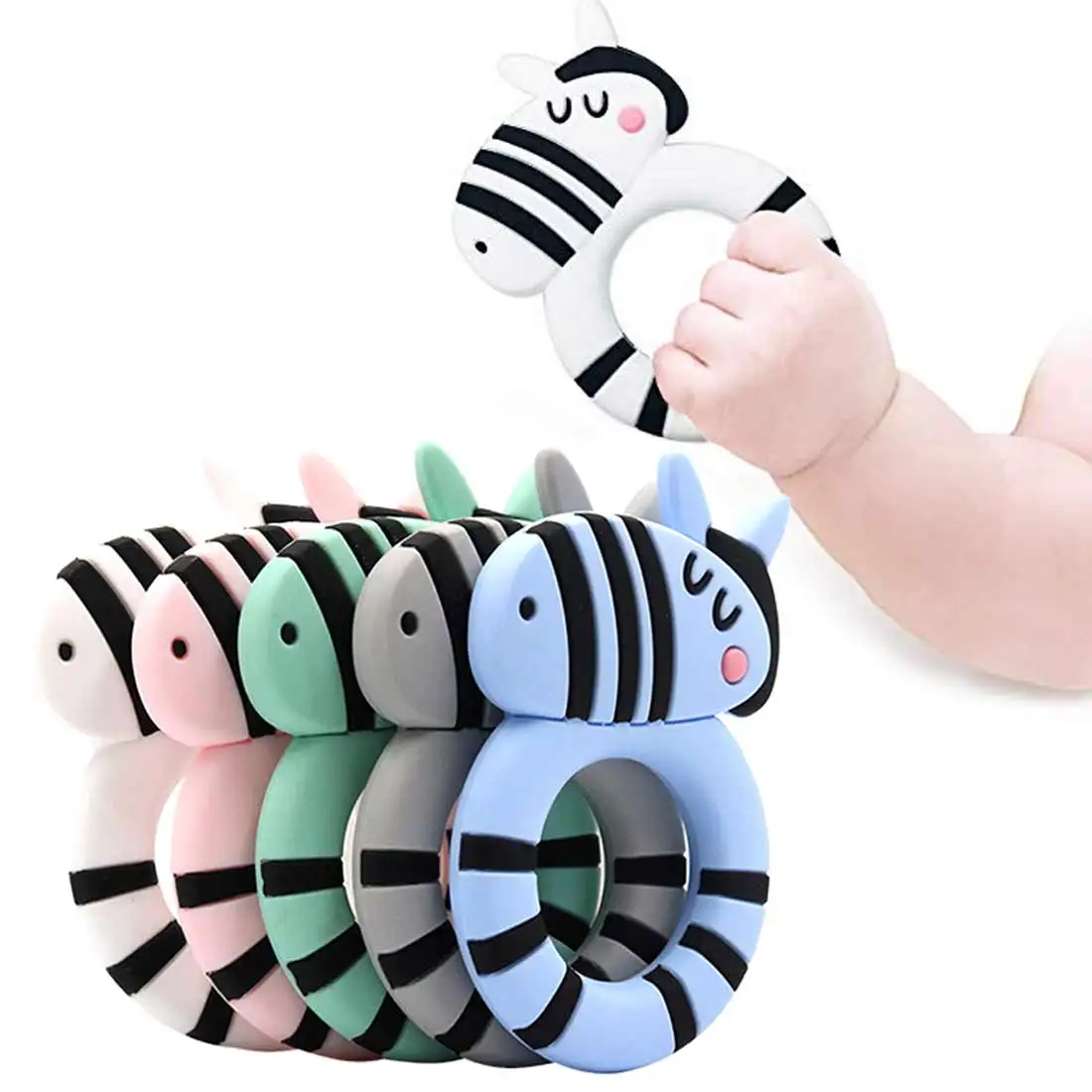 

Silicone Teethers Food Grade Tiny Zebra Shaped DIY Teething Necklace Baby Shower Gifts Cartoon Animals Teether