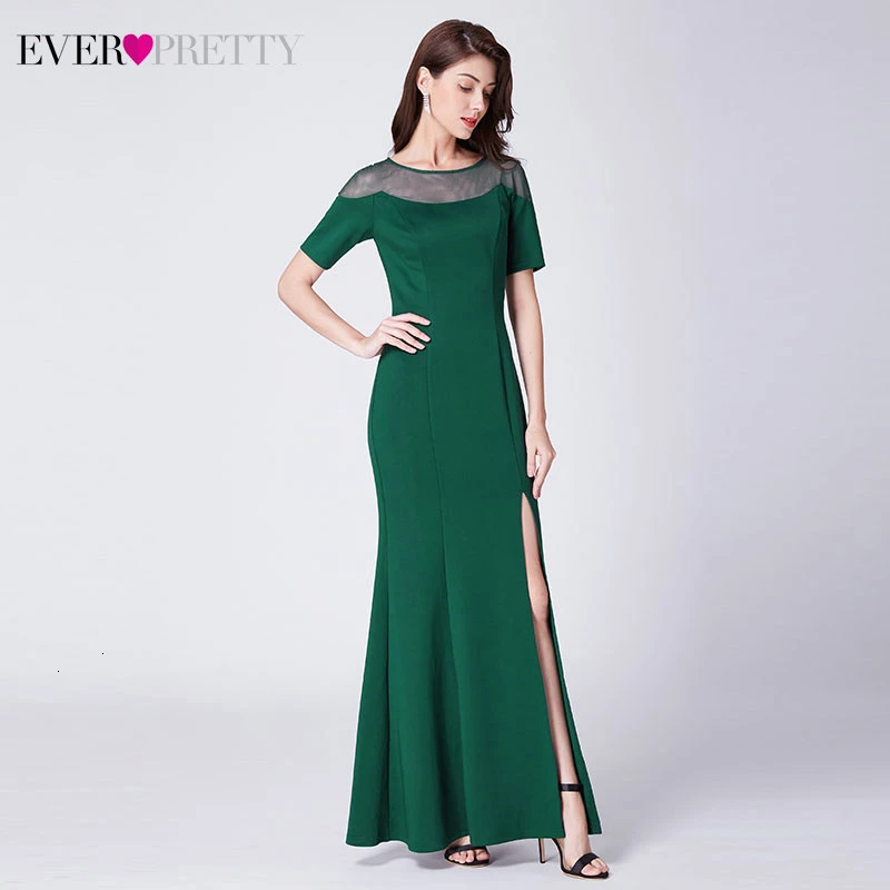 Vestidos de Gala темно-зеленые платья на выпускной Ever Pretty o-образным вырезом с коротким рукавом сбоку сплит элегантные вечерние платья со шлейфом Gala Jurken