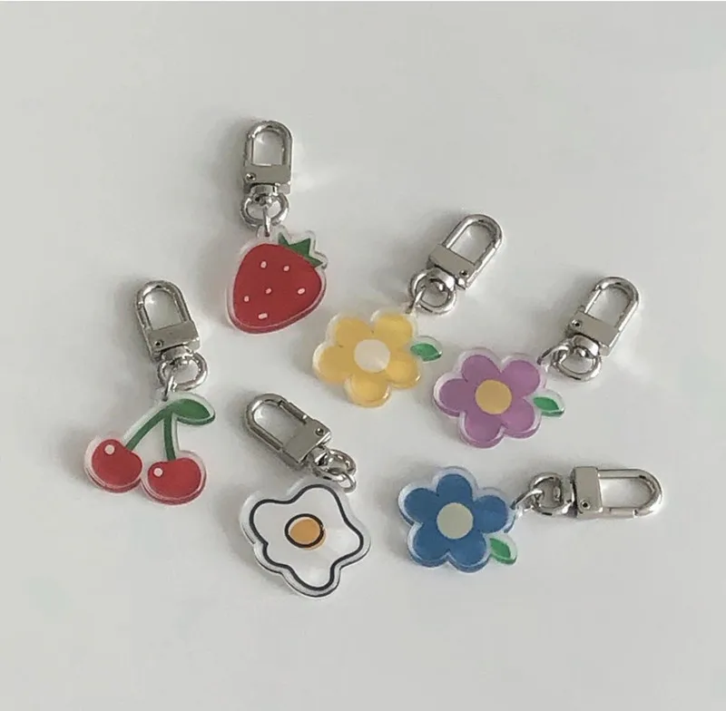 Korean Ins Cute Key Buckle Fruit Colorful Flower Poached Egg Key Chain Girl Airpods Schoolbag Kawaii Creative Decorative Pendant ins cartoon cute colorful candy bear key buckle girl pencil case wallet schoolbag creative decorative pendant key management