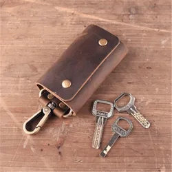 Vintage Genuine Leather Key Wallet Housekeeper Men Women Key Holder Organizer Pouch Car Key Case Bag Crazy Horse Handmade