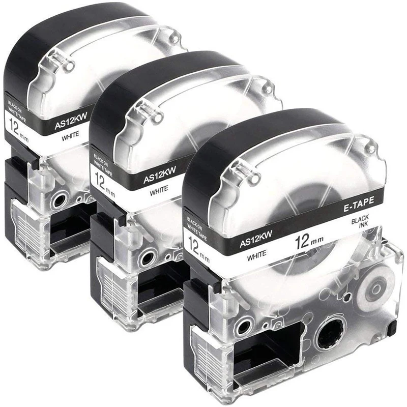 

3Pcs 12mm Label Maker Tape Label Maker Black on White Label Tape for Epson/KingJim Printer