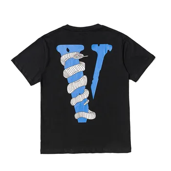 

Vlone White Snake Mens T Shirt Vlone Designer T Shirt Big V Logo High Quality Hip Hop tshirt Viper snake Men Women Short Sleeve