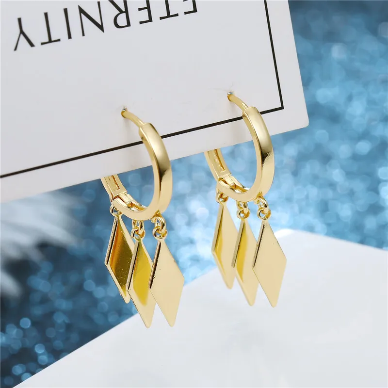 Gold color GEOMEE 1 пара Новые геометрические серьги-кольца с ромбовидным узором для женщин простой: золото, серебро бесконечные круглые серьги ювелирные изделия E548-5 - Metal Color: Gold color