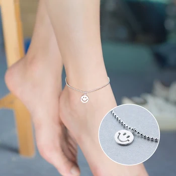 

Mocanie Fashion 925 Sterling Silver Lovely Smiley Face Little Ball Simple Anklet for Women Link Chain Fine Jewelry Student Gift