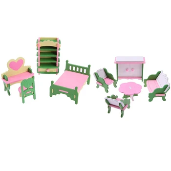

2 Set Baby Wooden Dollhouse Furniture Dolls House Miniature Child Play Toys Gifts I839169 & I839173