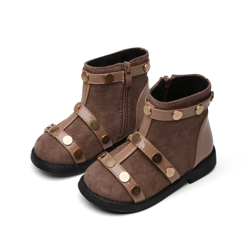 Girls Boots Leather Shoes Princess Fashion Sequins Rivet Kids Snow Boots Warm Little Girl Shoes Children Ankle Boots SZ160