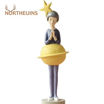 

NORTHEUINS Resin Planet Girl Storage Box Figurines Moon Star Sculpture Modern Desk Statuettes for Home Decoration Accessories