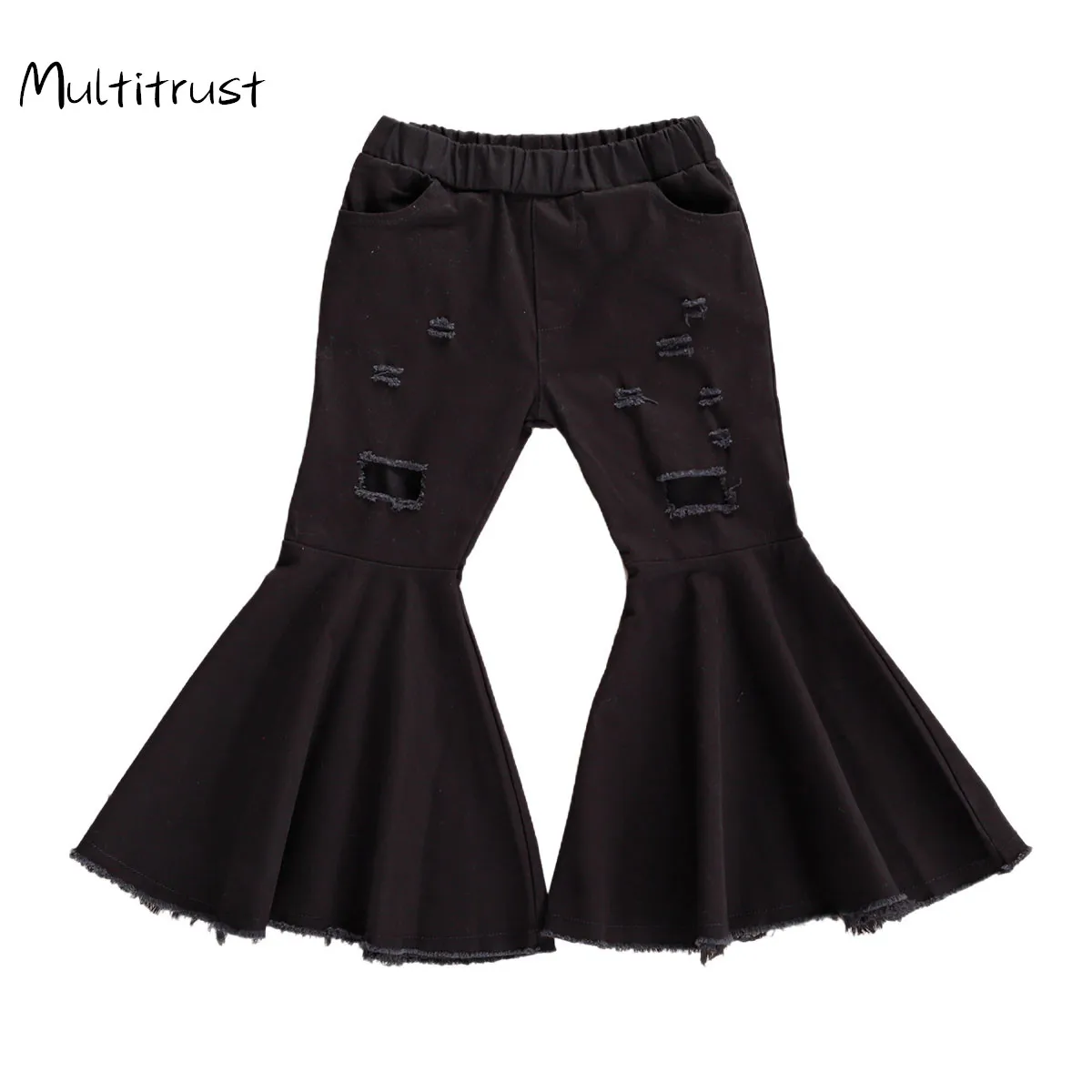

3 Colours Autumn Toddler Kids Baby Girls Bell-Bottoms Pant Denim High Waist Wide Leg Jeans Trousers Pants Kids Clothing 2-7Y